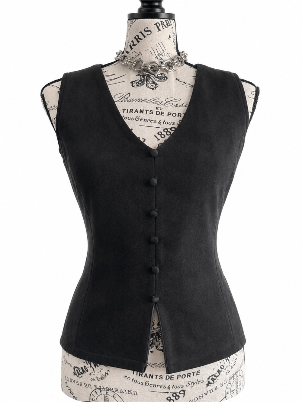 Black V-Neck Button Front Corset Vest